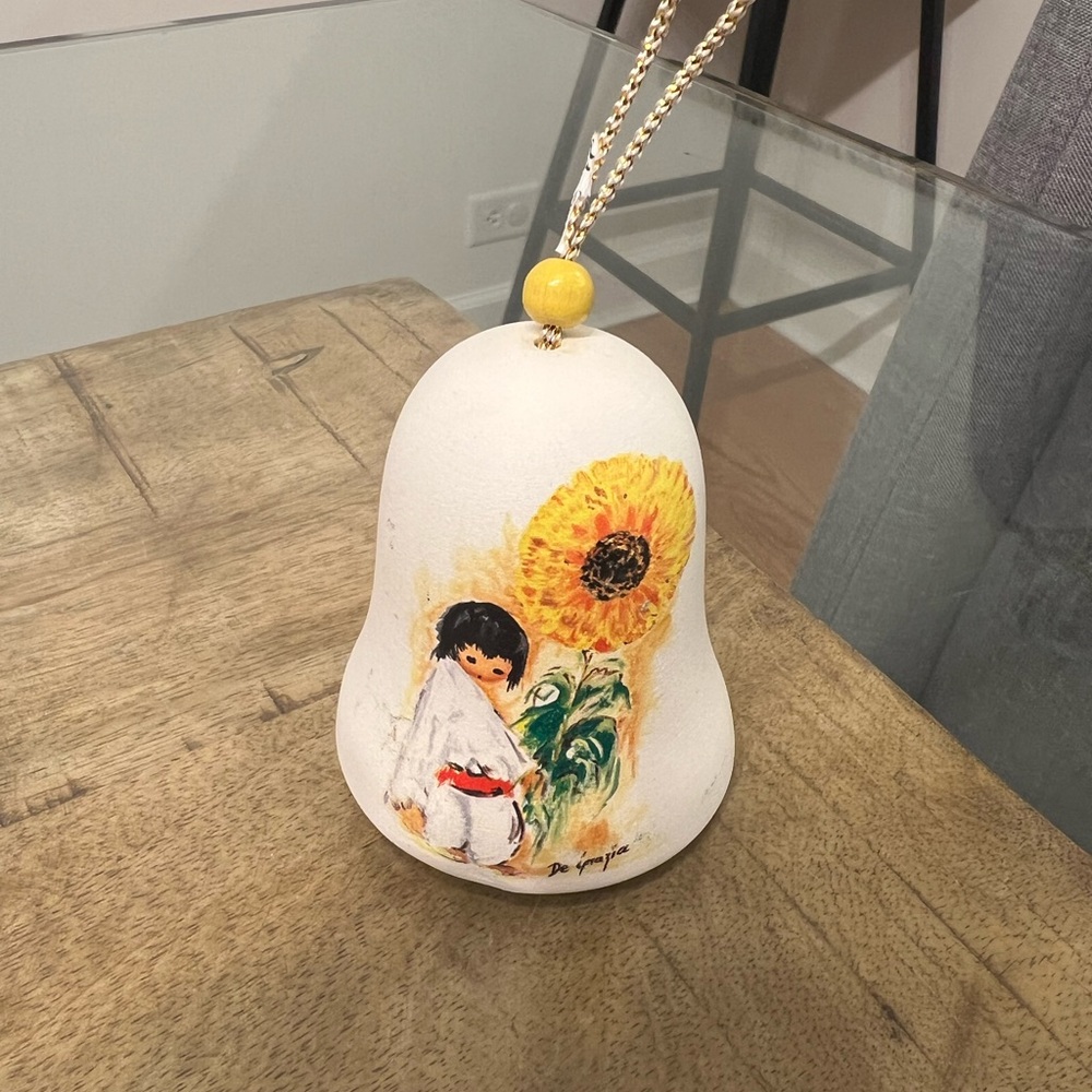 vintage hand-painted clay pottery bell signed by De Grazia